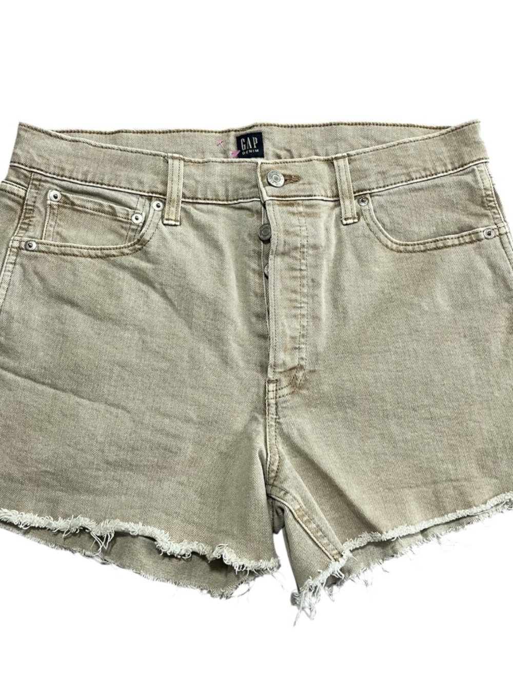 GAP Khaki Frayed Hem Denim Shorts Size 12/31 Perfectly Distressed Summer Cut Off